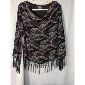 Vintage Artex Collection Womans Fringe Patterned Blouse Boho L)660)